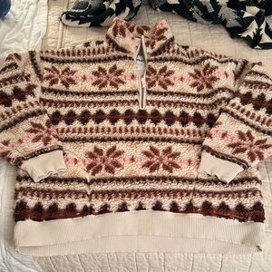 Aerie Pink and Brown Patterned Turtleneck Sweater